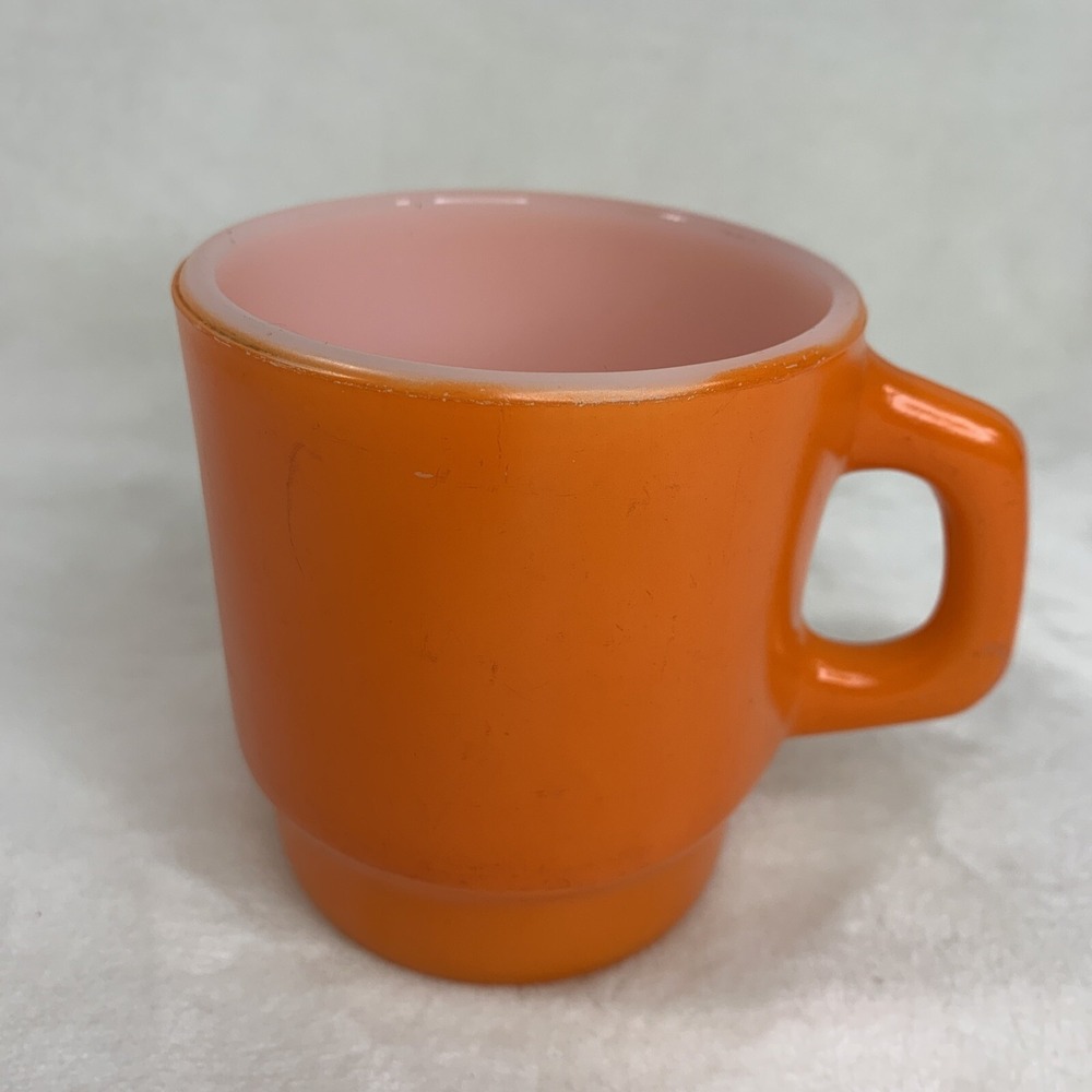 1‎ Anchor Hocking Fire King Bright Orange Stackable Stacking Milk Glass Mug Cup